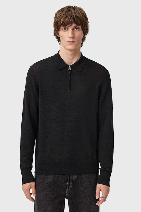 AllSaints sweter wełniany męski kolor czarny lekki z półgolfem M047KD