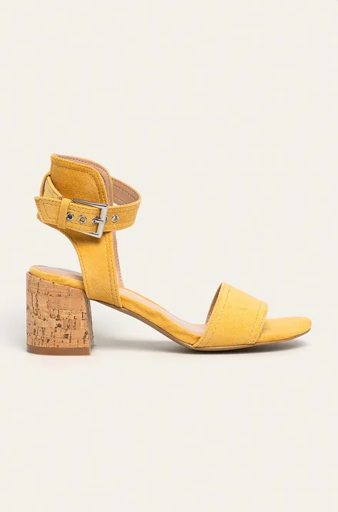 Sandały damskie na słupku żółte