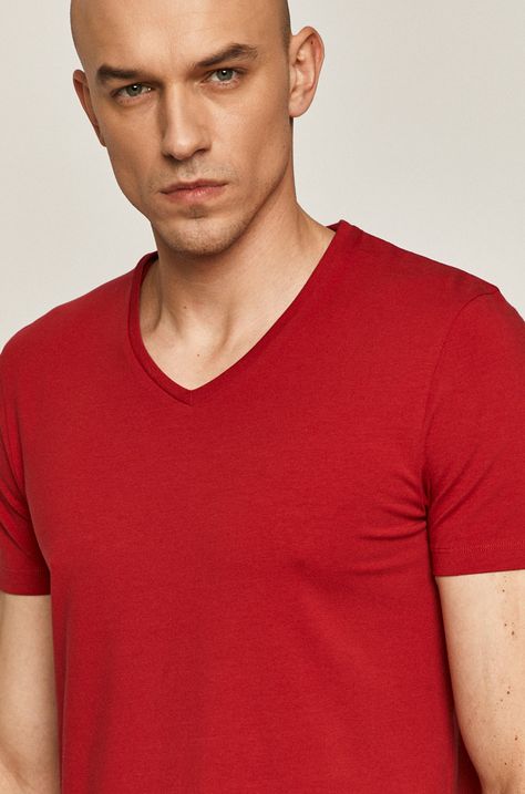T-shirt męski z dekoltem w serek czerwony