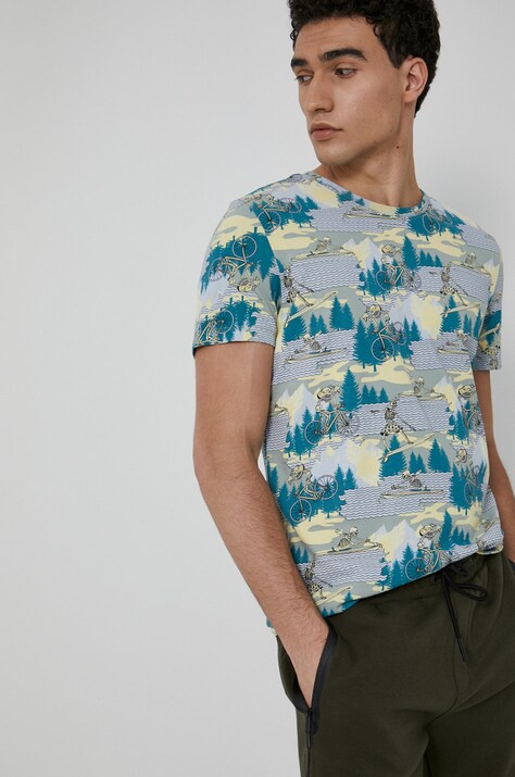 T-shirt męski z bawełny organicznej turkusowy