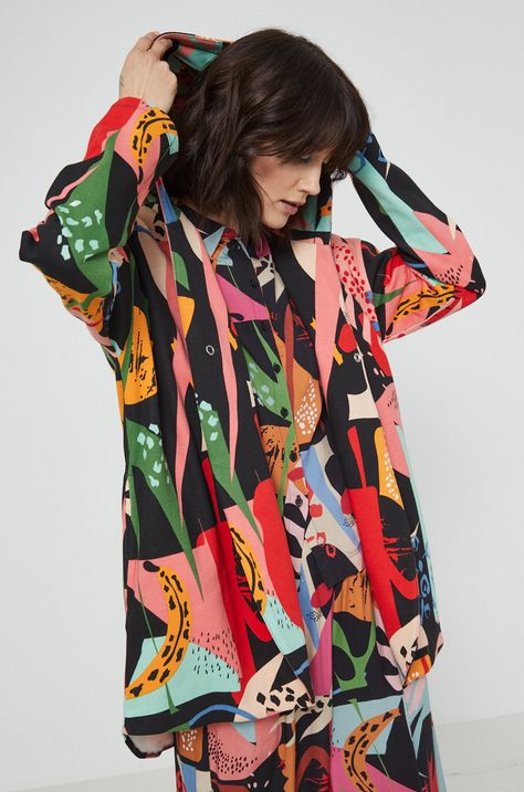 Bluza bawełniana damska wzorzysta multicolor