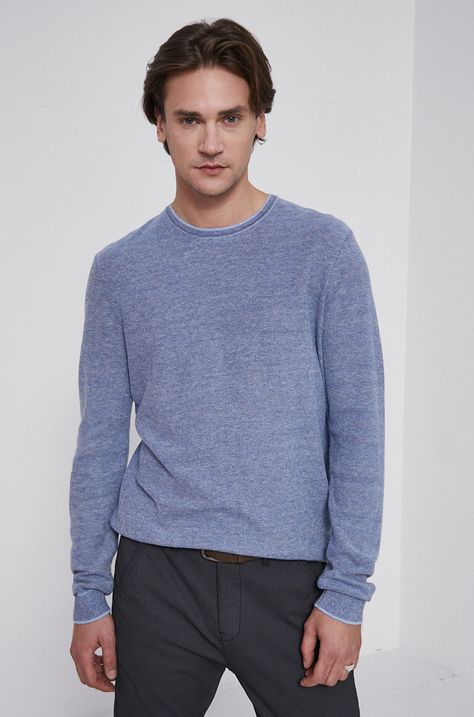 Sweter bawełniany męski niebieski