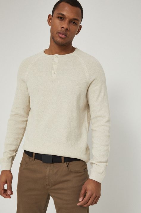 Sweter bawełniany męski beżowy