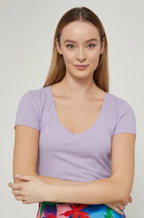 T-shirt damski prążkowany fioletowy