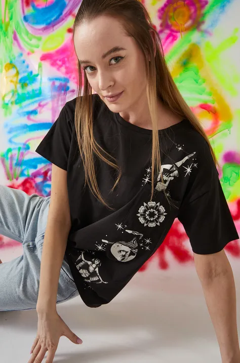 T-shirt bawełniany damski Tattoo Art by SEDZIARAM - Aleksandra Kotwa czarny