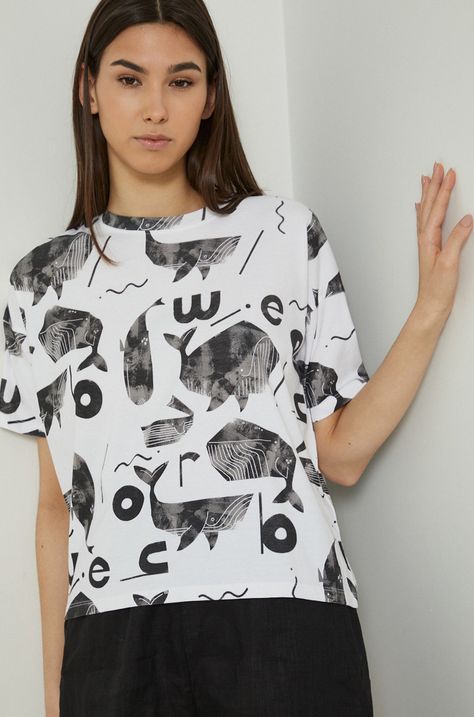 T-shirt bawełniany damski Projekt: Wakacje biały