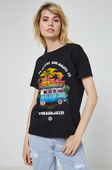 T-shirt bawełniany damski Volkswagen czarny