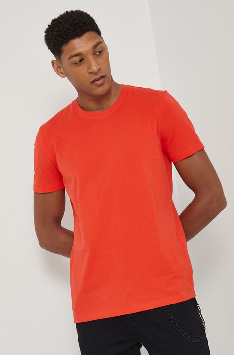 T-shirt męski gładki pomarańczowy