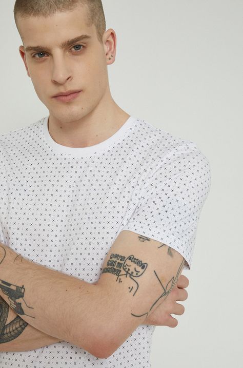 T-shirt bawełniany męski wzorzysty biały