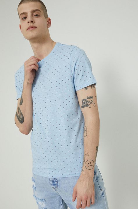 T-shirt bawełniany męski wzorzysty niebieski