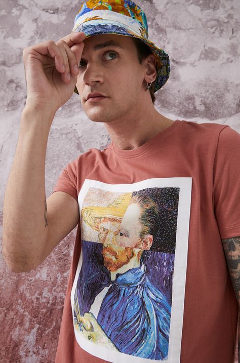 T-shirt z bawełny organicznej Eviva L'arte męski z nadrukiem różowy