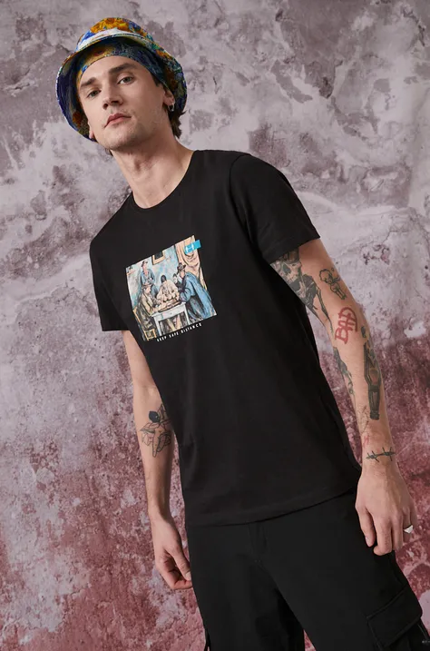 T-shirt bawełniany Eviva L'arte męski z nadrukiem czarny