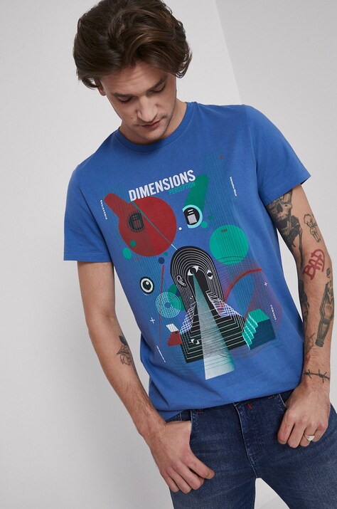 T-shirt z bawełny organicznej z nadrukiem niebieski