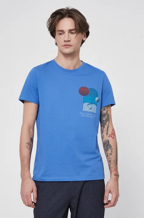 T-shirt bawełniany z nadrukiem niebieski