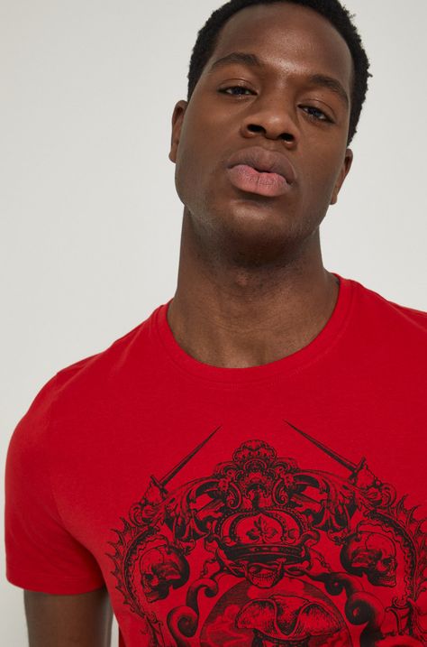 T-shirt z bawełny organicznej męski czerwony