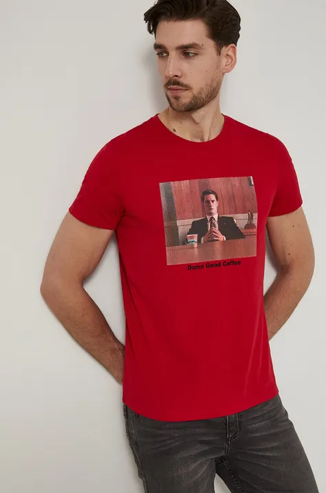 T-shirt bawełniany męski Twin Peaks czerwony