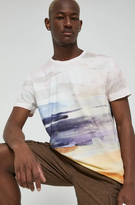 T-shirt bawełniany męski wzorzysty multicolor