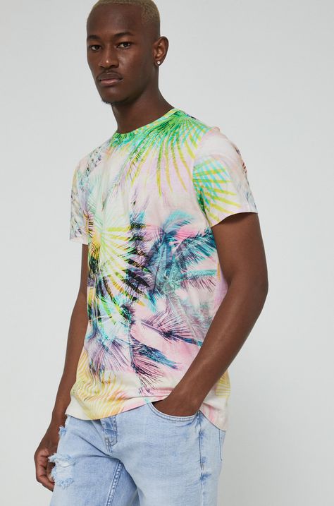 T-shirt bawełniany wzorzysty multicolor
