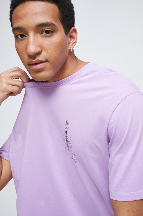 T-shirt bawełniany męski z nadrukiem fioletowy
