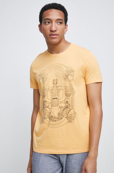 T-shirt bawełniany z nadrukiem pomarańczowy