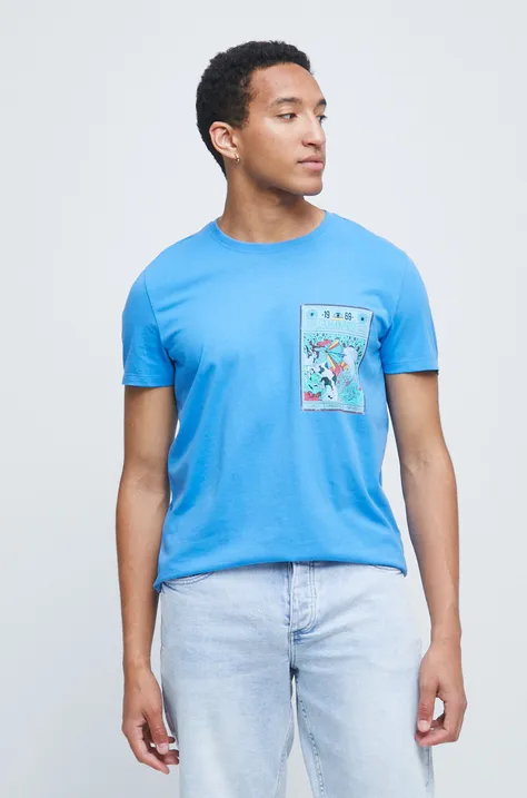 T-shirt bawełniany męski z nadrukiem niebieski