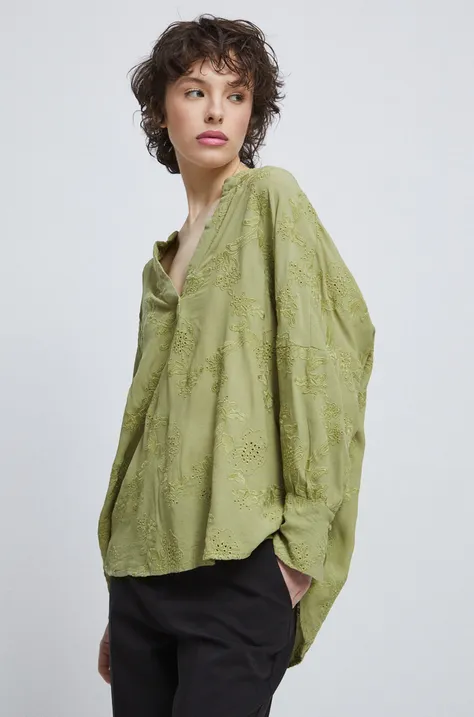 Bluzka damska z ozdobnym haftem kolor zielony
