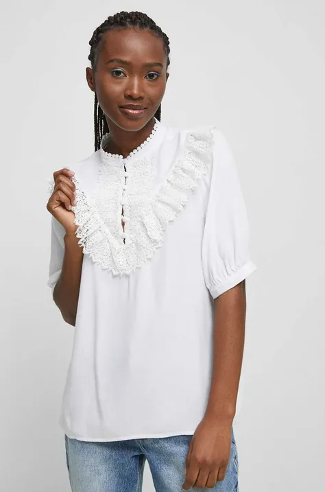 Bluzka damska z koronkowymi wstawkami kolor biały