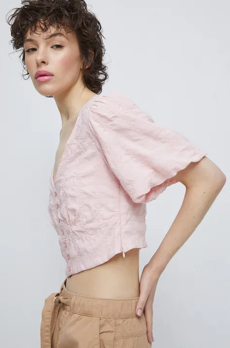 Bluzka damska z fakturą kolor różowy