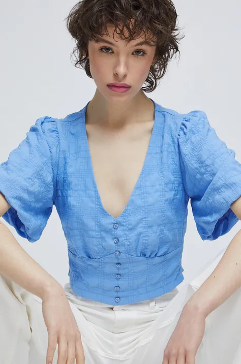 Bluzka damska z fakturą kolor niebieski
