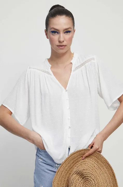 Bluzka damska ze wzorem strukturalnym kolor biały