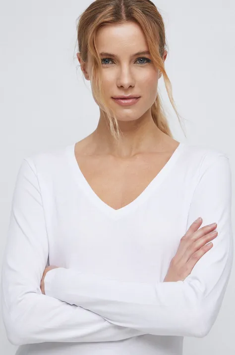 Tričko s dlhým rukávom dámsky biela farba