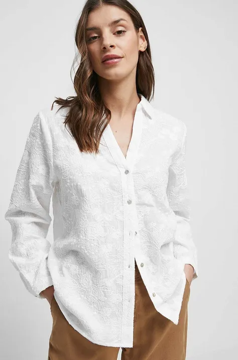 Koszula bawełniana damska z fakturą kolor biały