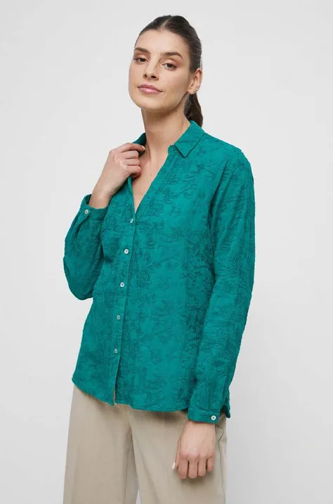 Koszula bawełniana damska z fakturą kolor zielony