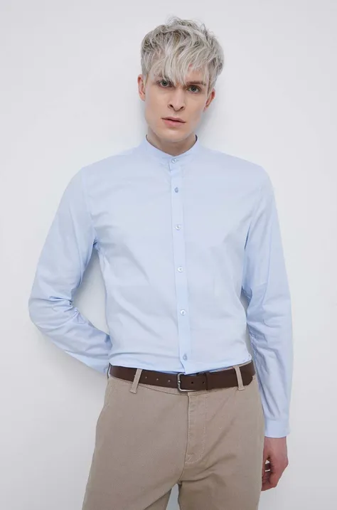 Koszula męska ze stójką kolor niebieski