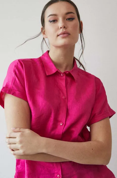 Lanena košulja Medicine boja: ružičasta, regular, s klasičnim ovratnikom