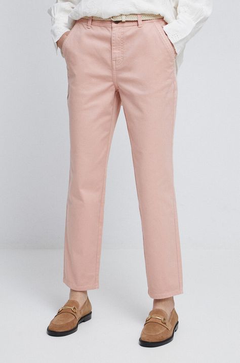 Spodnie damskie gładkie kolor różowy