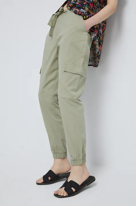 Bavlnené nohavice Medicine dámske, zelená farba, stredne vysoký pás