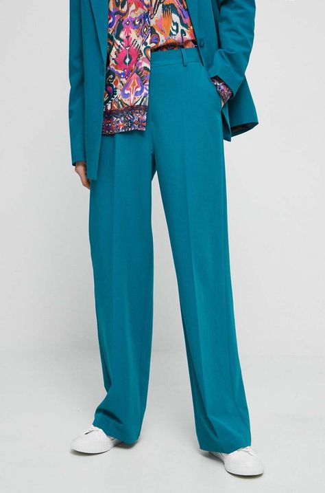 Spodnie damskie gładkie kolor turkusowy