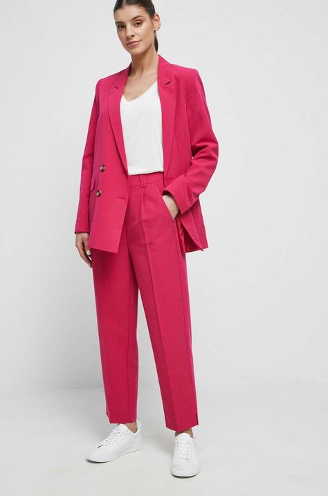 Spodnie damskie gładkie kolor różowy