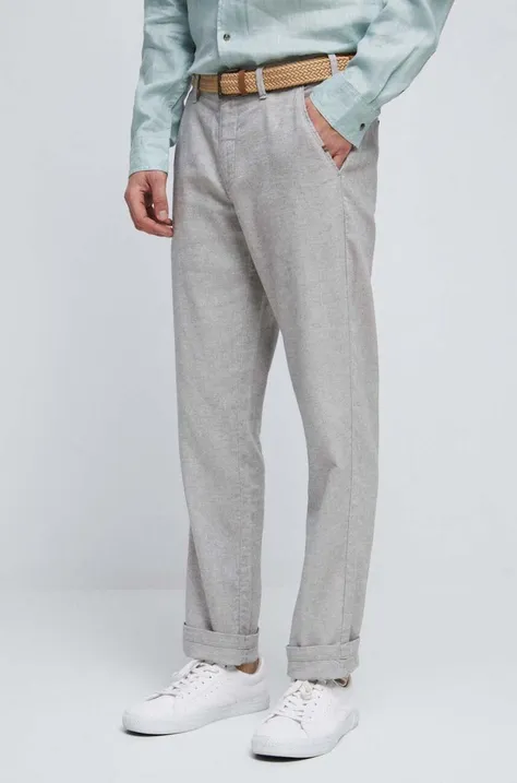 Plátěné kalhoty pánské šedá barva