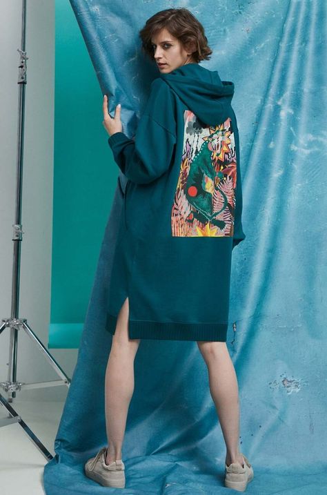 Sukienka bawełniana damska Medicine Artists kolor turkusowy