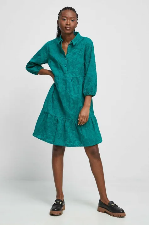 Bavlnené šaty Medicine zelená farba, mini, áčkový strih
