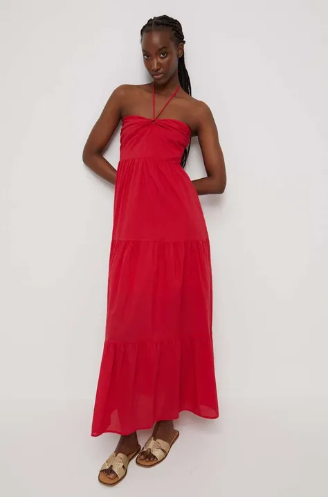 Sukienka bawełniana damska z wiązaniem kolor czerwony