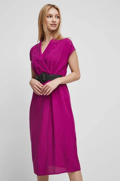 Medicine sukienka z domieszką lnu kolor różowy midi prosta