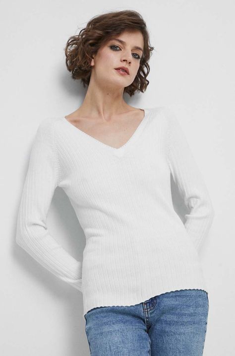 Sweter damski prążkowany kolor beżowy