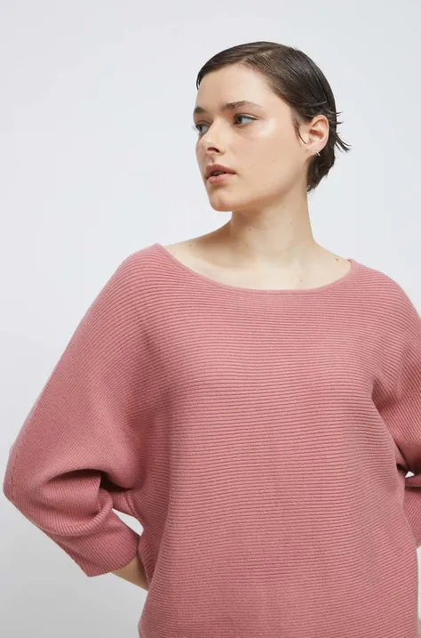 Sweter damski prążkowany kolor różowy
