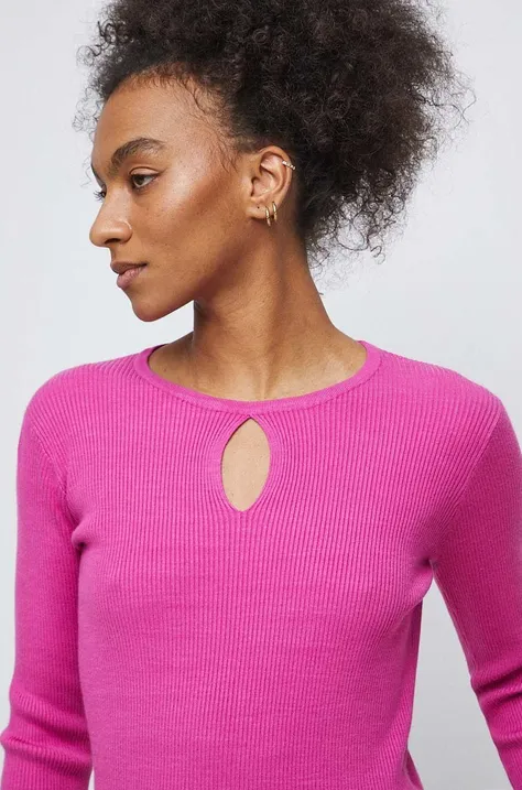 Sweter damski prążkowany kolor różowy