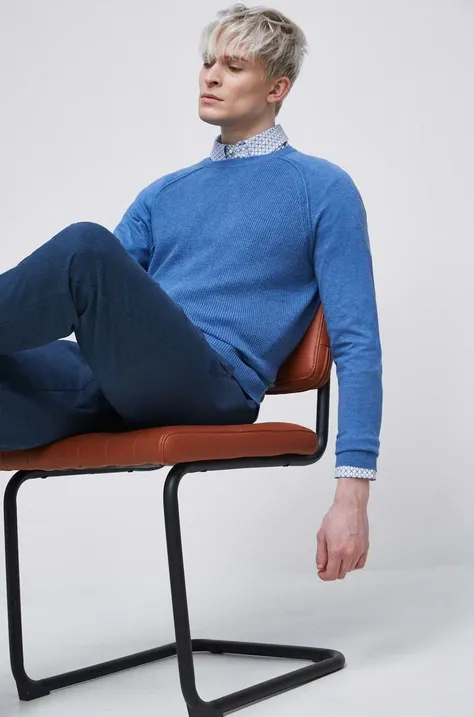 Sweter męski z fakturą kolor niebieski