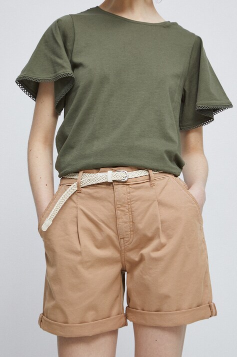 Szorty damskie gładkie kolor beżowy