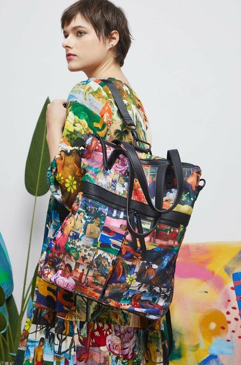 Torebka damska z funkcją plecaka Eviva L'arte kolor multicolor